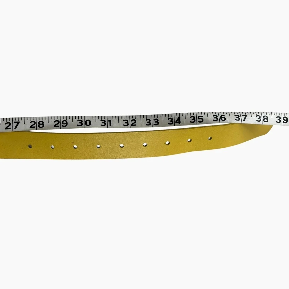 Another Line Womens Yellow Leather Belt Medium Gold Turtle Buckle Boho